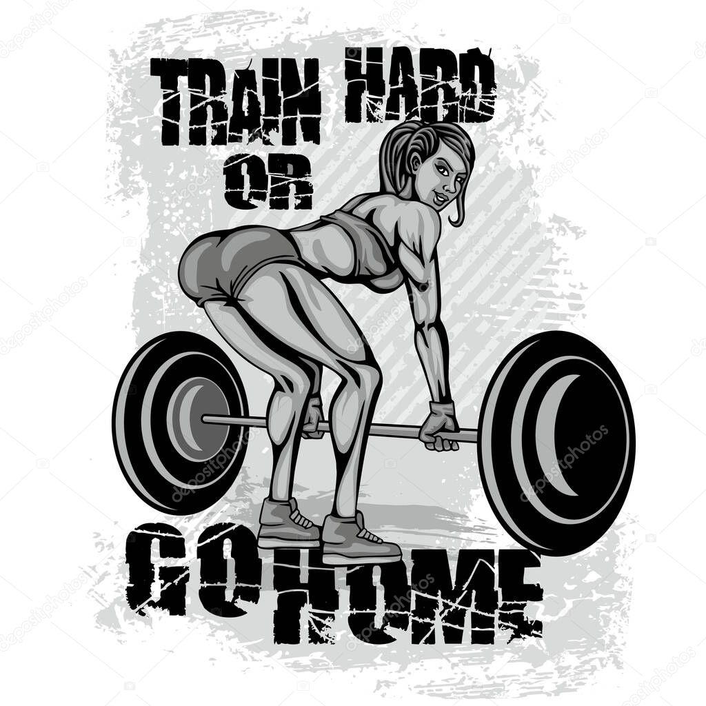Motivational t shirt design with sexy fitness girl