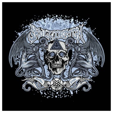 Kafatası ile gotik tabela, grunge vintage tasarım tişörtler