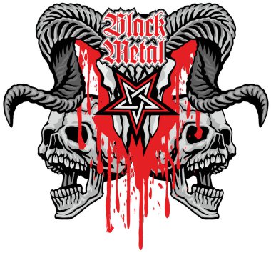 Boynuzlu kafatası ile gotik tabela, grunge vintage tasarım tişörtler