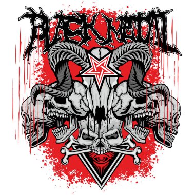 Boynuzlu kafatası ile gotik tabela, grunge vintage tasarım tişörtler