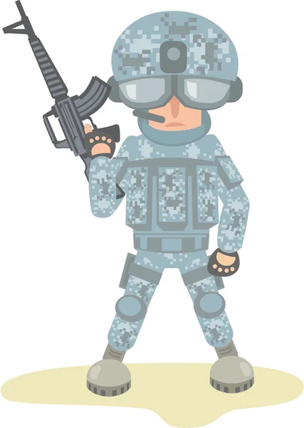 Plano nosotros soldado dibujos animados digital camo — Vector de stock