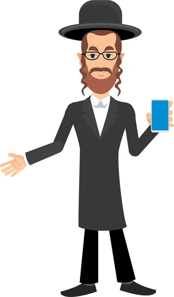 Jew with device- phone — Stock Vector