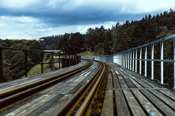 Dağlardaki eski demiryolu viyaolkü, taş köprü, boş demiryolu