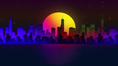 80 'lerin retro neon ışıkları döngü 3D animasyon 4K