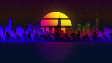 80 'lerin retro neon ışıkları döngü 3D animasyon 4K