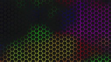 Soyut altıgen animasyonu çok renkli desen 4K pürüzsüz kavram