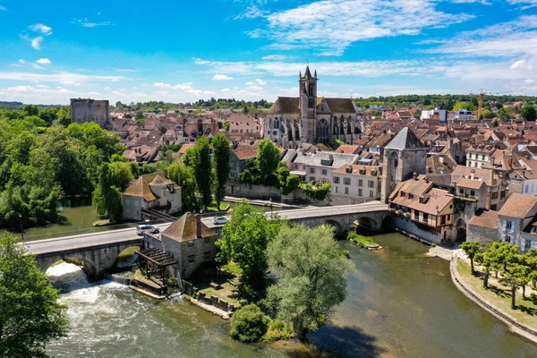 Vue Aérienne Printemps Sur Ville Moret Sur Loing — Photo