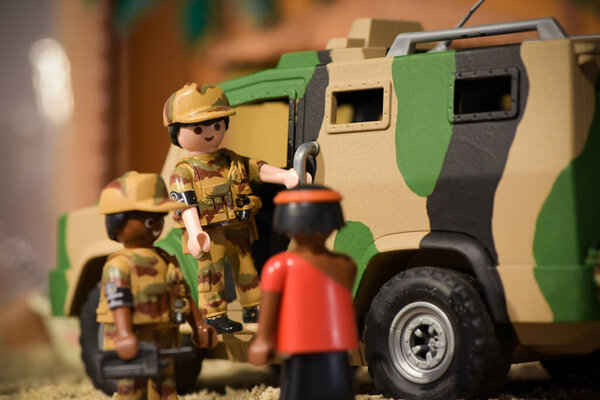 MELUN - FRANCE - JULY 2021: playmobil exhibition on the jobs of the gendarmerie