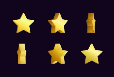 Sprite sheet effect animation of a spinning golden star sparkling and rotating. For video effects, game development.