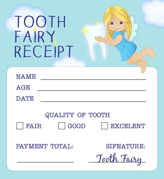 Tooth Fairy átvételi igazolás design — Stock Vector