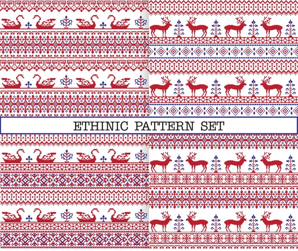 民族 emproidery 模式与鹿和鹅 — 图库矢量图片