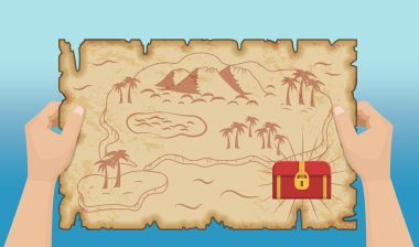 Ancient pirate treasure map with hands clipart