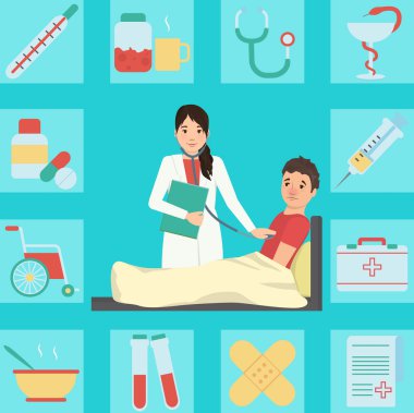 Doktor muayene hasta tıbbi çizimi