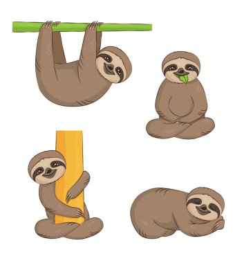 Cute cartoon sloth set clipart