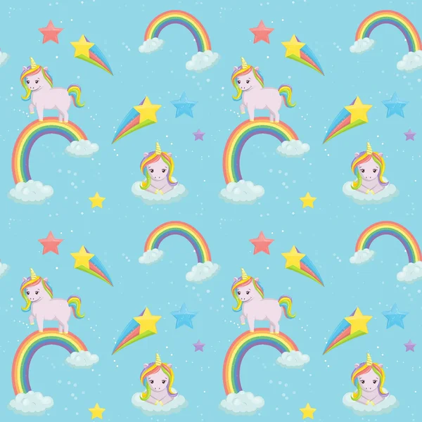 Unicorn themed seamless vector pattern. — Stock Vector