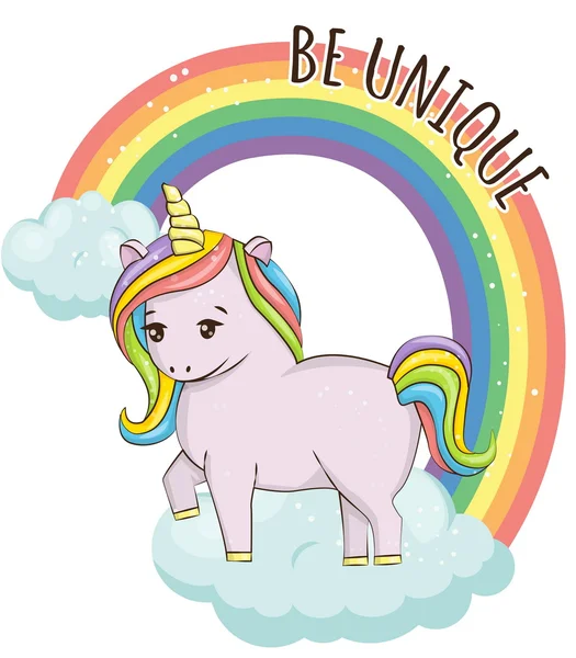 Unicornio en la nube y arco iris ilustración — Archivo Imágenes Vectoriales