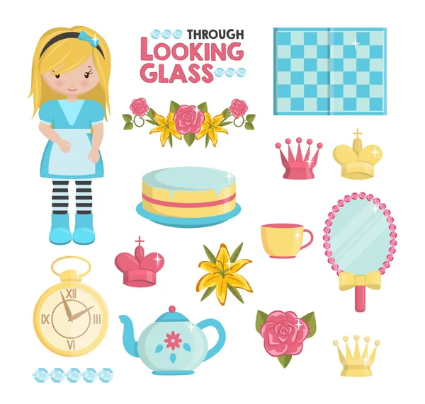 Through the looking glass illustrations set — Stock Vector