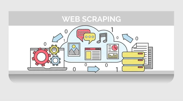 Ilustração Scribble para web scrapping processo sequência —  Vetores de Stock