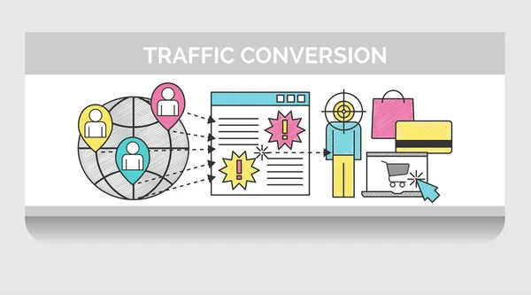 Illustration de gravure pour la conversion du trafic web — Image vectorielle