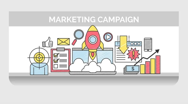 Iconos de línea delgada para la campaña de marketing en Internet — Archivo Imágenes Vectoriales