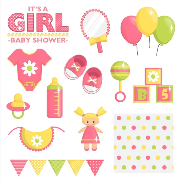 Det är en flicka baby dusch uppsättning — Stock vektor