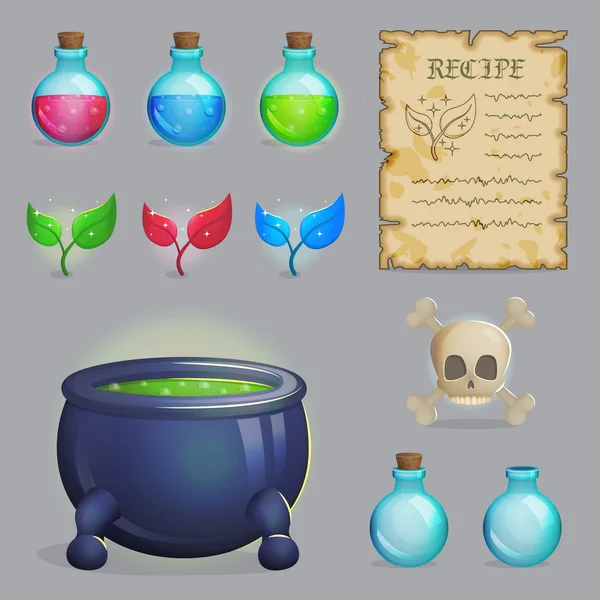 Brouwen een potion magische set van pictogrammen — Stockvector
