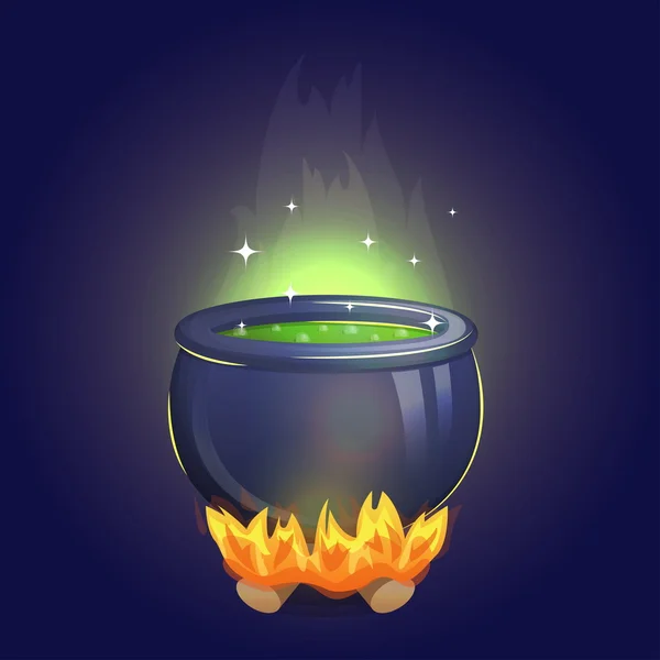 Magic boszorkány alkímia üstben a tűz — Stock Vector