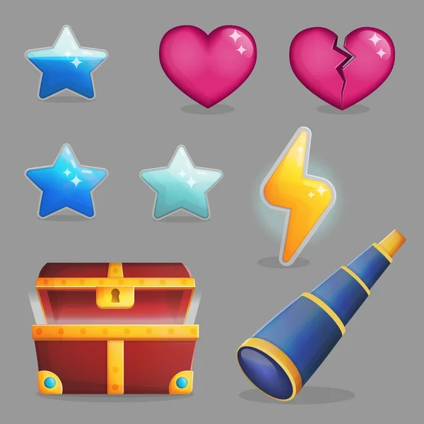 Tesoro contenido del pecho iconos del juego — Vector de stock