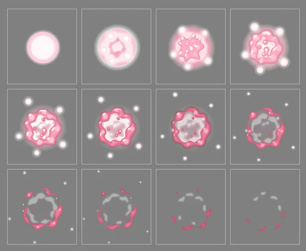 Explosión de fuego rosa marcos de animación efecto especial — Archivo Imágenes Vectoriales