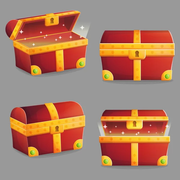 Treasure chest in different positions — Stock Vector