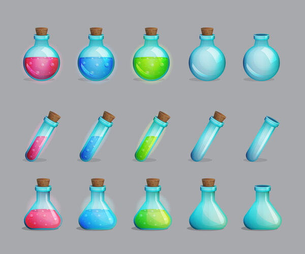 Коллекция волшебных зелий и бутылок для них
