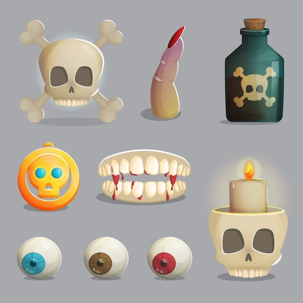 Scull y espeluznantes partes del cuerpo con temas para el diseño del juego — Vector de stock