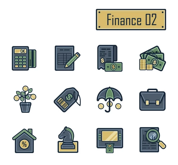 Una colección de elegantes iconos planos modernos con gruesos contornos oscuros para finanzas, banca y contabilidad. Para web, presentación, pegatinas, etc. . — Vector de stock