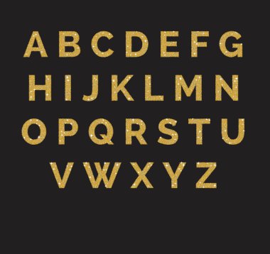 Parlak altın glitter süslü latin abc alfabesi stilize. Mektupları kendi metninizi yapmak.