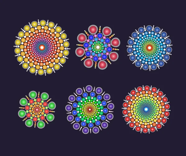 Un conjunto de elementos gráficos de adorno de puntos multicolores circulares de lujo para el diseño y el uso único . — Archivo Imágenes Vectoriales