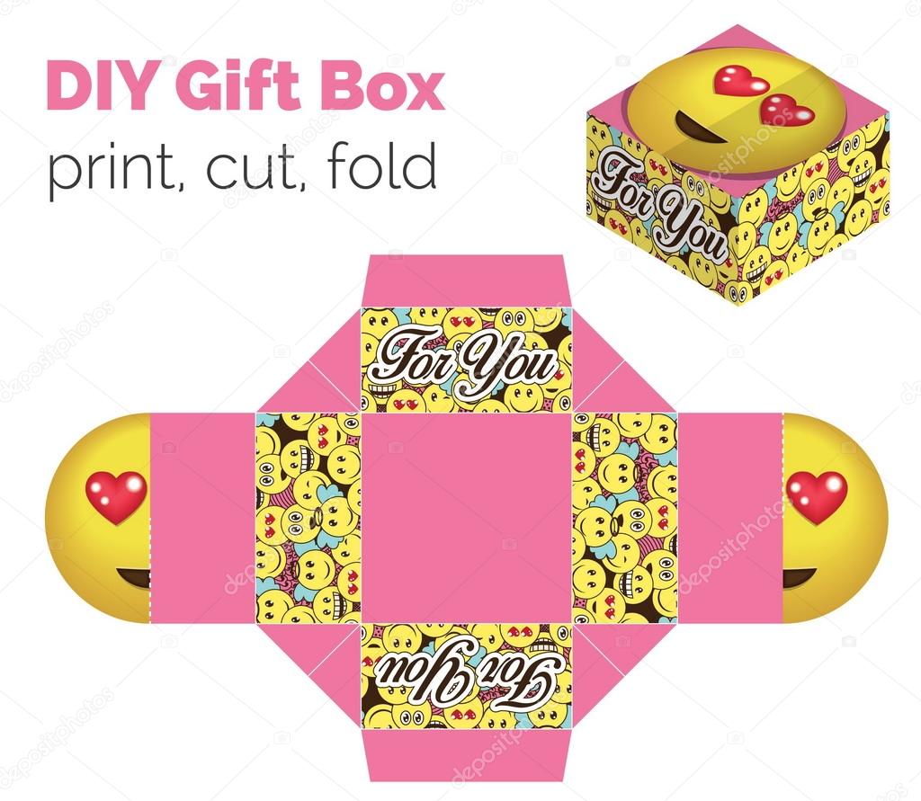 Lovely Do It Yourself DIY in love expression gift box for sweets, candies, small presents. Printable color scheme. Print it on thick paper, cut out, fold according to the lines.