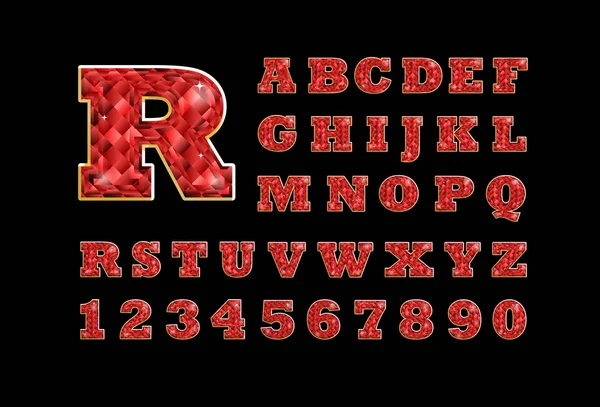 Стилізований вектор ігристих прикрас Рубіновий дорогоцінний камінь вишуканий латинський абетка. Використовуйте літери для створення власного тексту . — стоковий вектор