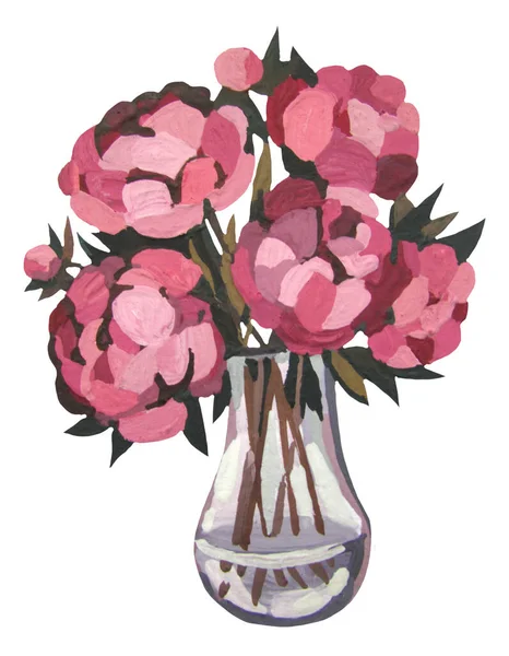 Рука Намальовані Квіти Півоній Білому Тлі — стокове фото