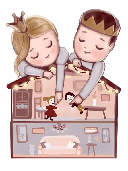 Prince Princess Plaing Doll House — Stock Photo, Image