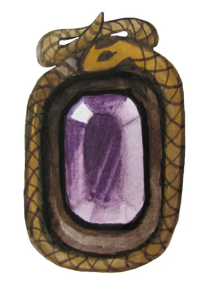 Watercolor Illustration Violet Old Amulet — Stock Photo, Image