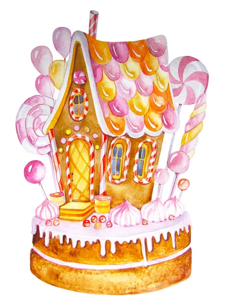 Watercolor Drawing Illustration Gingerbread House — Stock Photo, Image