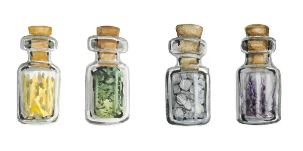 Botellas Vintage Cristal Acuarela Con Corchos —  Fotos de Stock