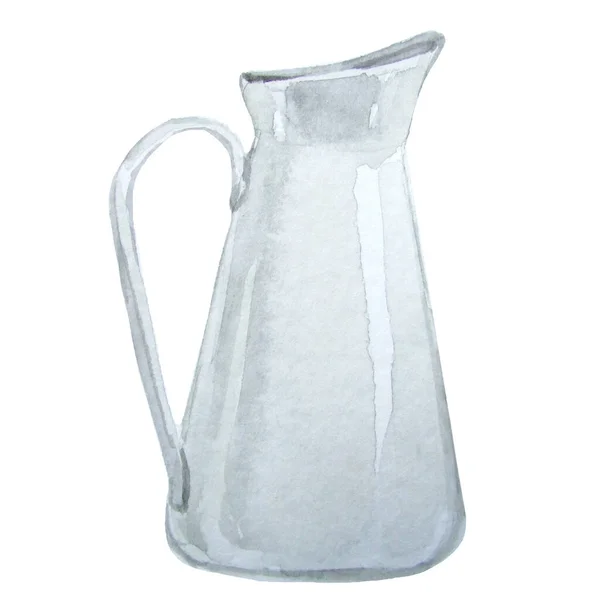 Watercolor Drawing Illustration White Jug — Stock Photo, Image