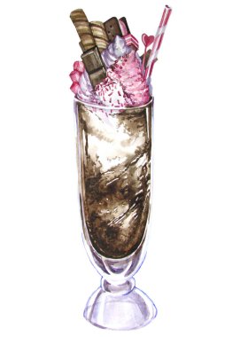 Çikolata, dondurma ve kurabiyeli suluboya milkshake