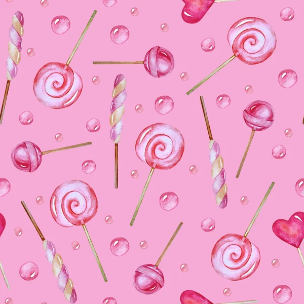 Patrón Sin Costura Lollipop Sobre Fondo Rosa — Foto de Stock