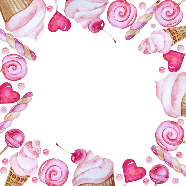 Aquarell Zeichnung Illustration Süßigkeiten Rahmen — Stockfoto