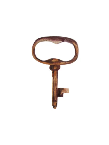 Beyaz Arkaplanda Suluboya Vintage Anahtarı — Stok fotoğraf