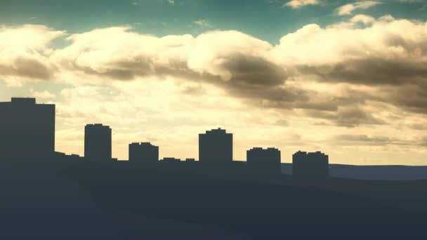 Městská krajina s dynamicky se měnícími mraky. Obloha se skrývá dramatickými žlutými barvami. — Stock video
