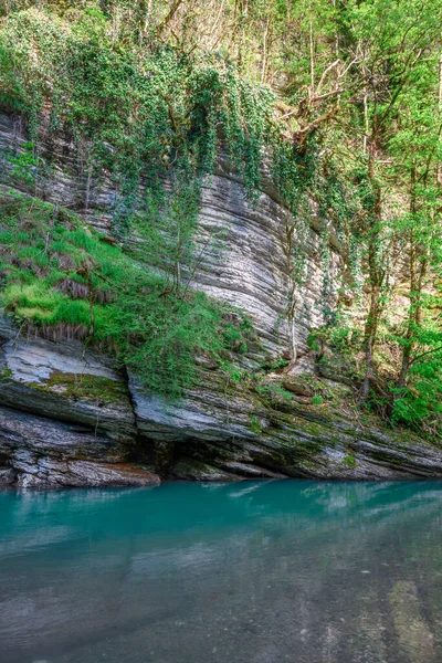 Río Montaña Khosta Con Rocas Piedras Guijarros Sus Lados Primavera — Foto de Stock