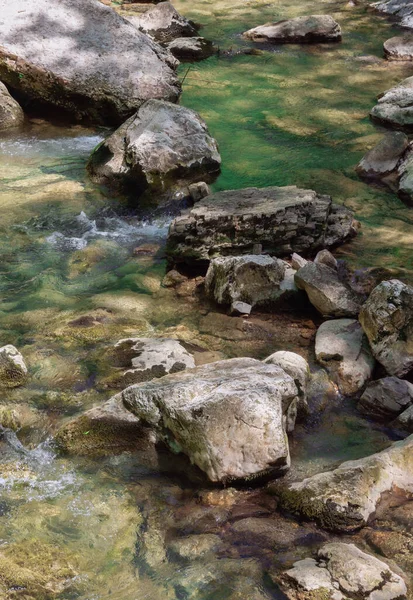 Group Stones Laid Out Mountain Creek Make Ford Flow Water — Stock Photo, Image